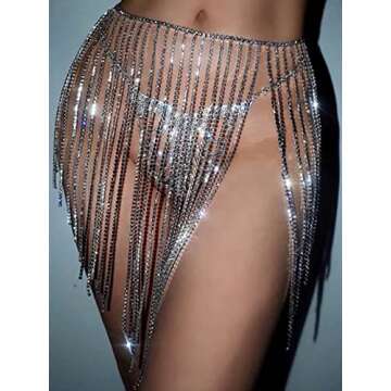 Barode Rhinestone Body Chains Crystal Dance Skirts Tassel Sexy Bikini Beach Chain Hip Waist Belts Ni...