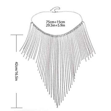 Barode Rhinestone Body Chains Crystal Dance Skirts Tassel Sexy Bikini Beach Chain Hip Waist Belts Nightclub Jewelry Accessories for Women and Girls (Silver)