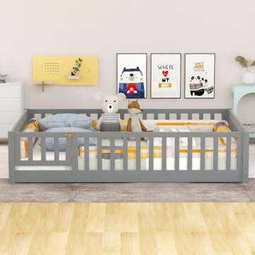 Bellemave Kids Montessori Floor Bed with Door & Fence