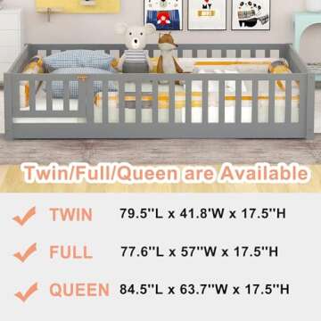 Bellemave Kids Montessori Floor Bed with Door & Fence