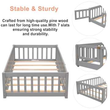 Bellemave Kids Montessori Floor Bed with Door & Fence