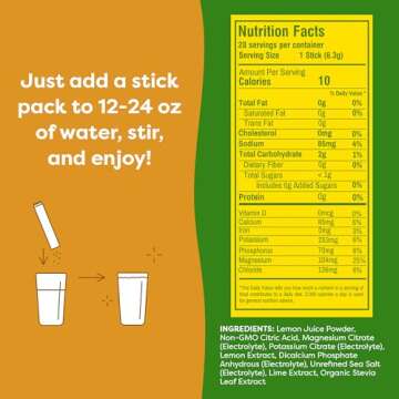 FlavCity Lemon Lime Electrolyte Drink Mix, 28 On-The-Go Stick Packs - Healthy Electrolytes Powder Packets Made with Real Fruit - Keto Powdered Drink with No Added Sugar, Gluten-Free