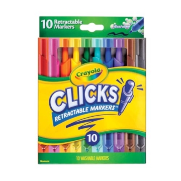 Crayola Clicks Retractable Tip Markers (10ct), Washable Art Marker Set, Coloring Markers for Kids, G...