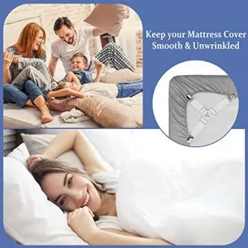 Bed Sheet Holder Straps, 4+2 PCS, Triangle Adjustable Elastic Fitted Sheet Clips, 3 Way Sheets Corner Straps Grippers Fasteners Suspenders Heavy Duty for Bedding Sheets, Mattress Covers, Sofa Cushion