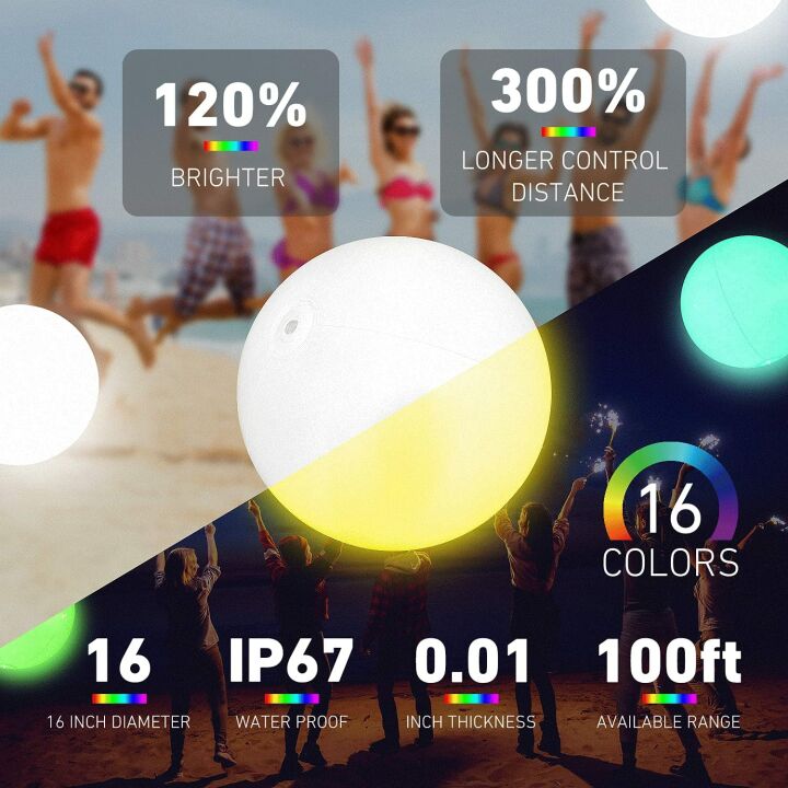 Remote Control LED Beach Ball for Parties - 16 Colors