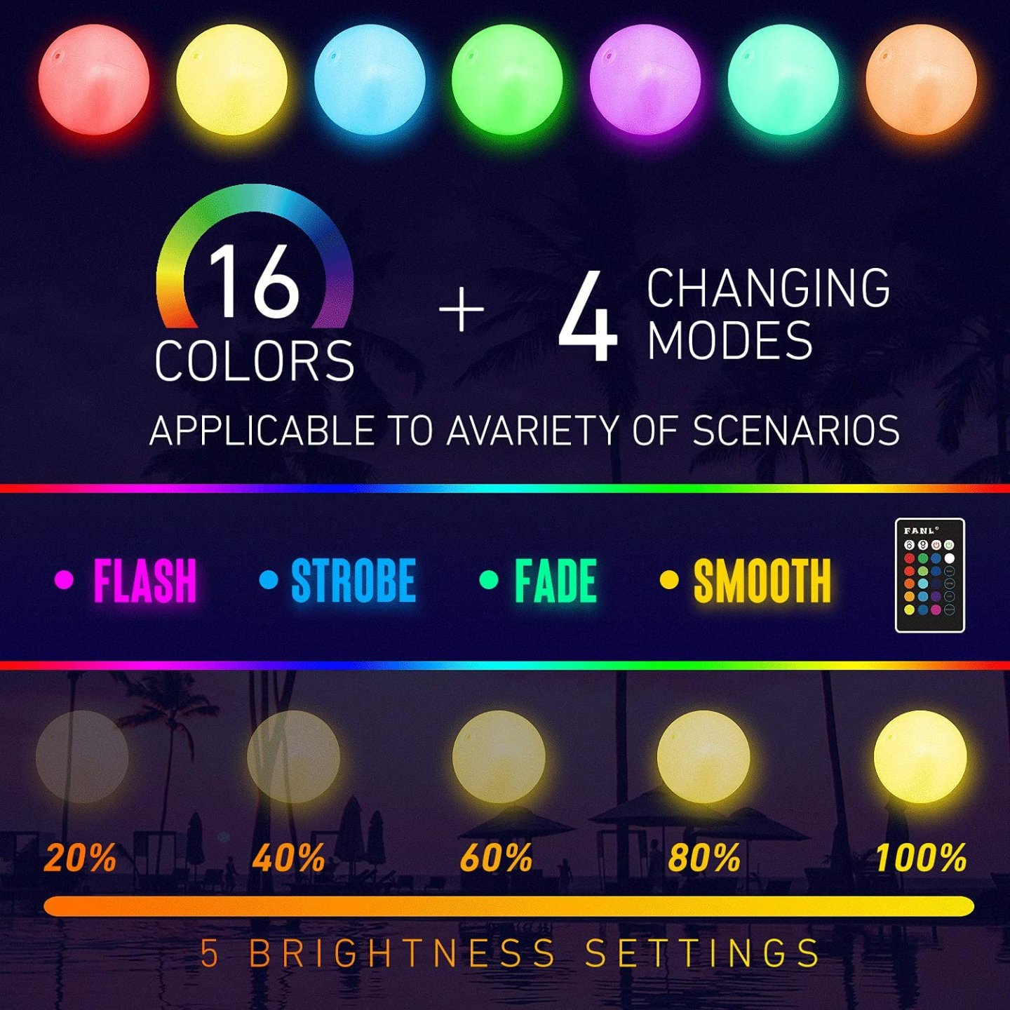 Remote Control LED Beach Ball for Parties - 16 Colors