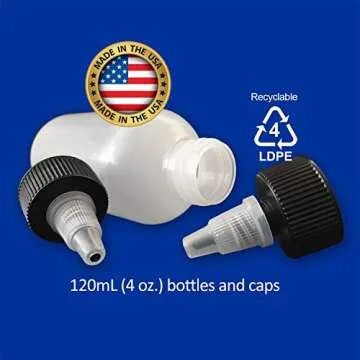 510 Central Twist Top Squeeze Bottles (4oz, 12 Pack) Boston Round with Dispensing Caps - LDPE Plastic - Made in USA