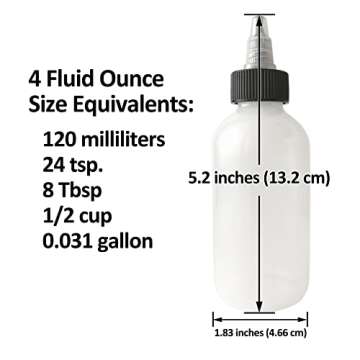 510 Central Twist Top Squeeze Bottles (4oz, 12 Pack) Boston Round with Dispensing Caps - LDPE Plastic - Made in USA