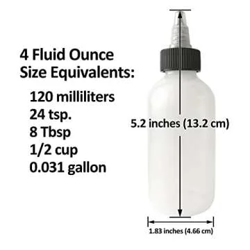 510 Central Twist Top Squeeze Bottles (4oz, 12 Pack) Boston Round with Dispensing Caps - LDPE Plastic - Made in USA