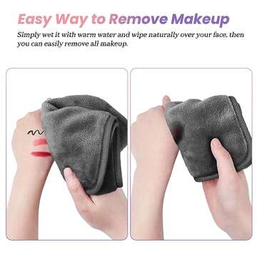 HealAge Makeup Remover Cloth Pack of 8, Soft Microfiber Makeup Remover Towels,13x7 inch Reusable Facial Cleansing Cloths for All Skin Types,Gray