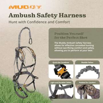 MUDDY Ambush Safety Harness with Quick-Release Buckles, Padded Waist Strap, and Durable Elastic Ches...