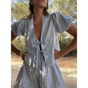 Thopavenoir Y2k Lounge Set Women 2 Piece Outfit Light Blue