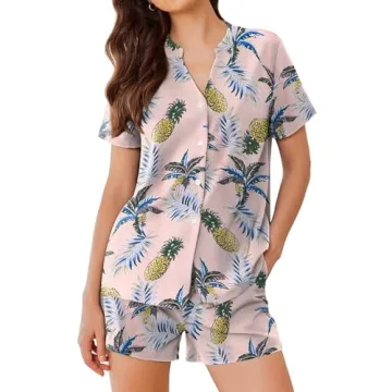 Ekouaer Stylish Tropical Print Pajamas Set for Women