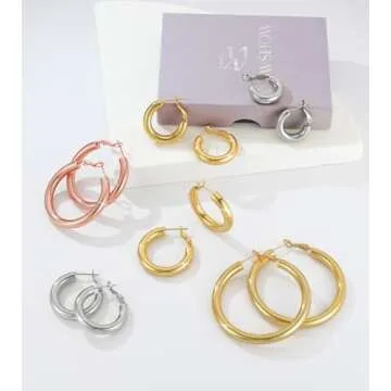 wowshow Large Chunky Thick White Gold Hoop Earrings for Women 50mm