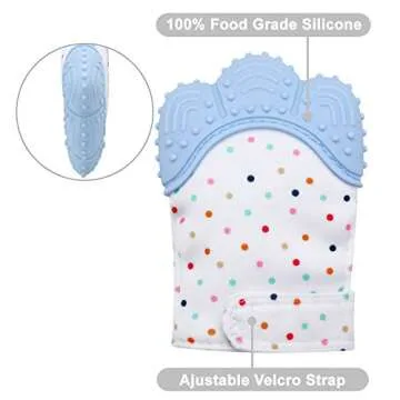 PandaEar Soothing Teething Mitten 2 Pack, Pain Relief, Protection Glove, Stimulating Teether, 0-12 Months (Blue Green)