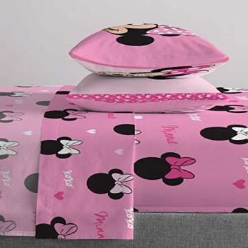 Jay Franco Disney Minnie Mouse Hearts N Love Full Size Sheet Set - 4 Piece Set Super Soft and Cozy Kid’s Bedding Features - Fade Resistant Microfiber Sheets (Official Disney Product)