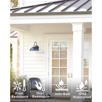 Outdoor Sconces Wall Lighting, HWH Farmhouse Barn Light Gooseneck Wall Sconce Lamp, Exterior Wall Lantern for Porch Patio Entryway, Hammered Metal Shade, Dark Blue Finish, 5HZG70B SF