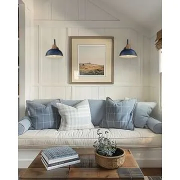 Outdoor Sconces Wall Lighting, HWH Farmhouse Barn Light Gooseneck Wall Sconce Lamp, Exterior Wall Lantern for Porch Patio Entryway, Hammered Metal Shade, Dark Blue Finish, 5HZG70B SF