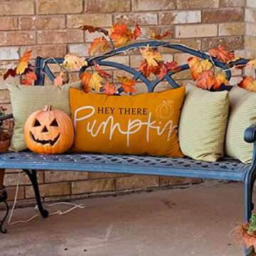 Fall Throw Pillow Cover 12x20 inch Hey There Pumpkin Cushion Cover Autumn Decor Fall Pumpkins Pillow Cover Outdoor Pillow Linen
