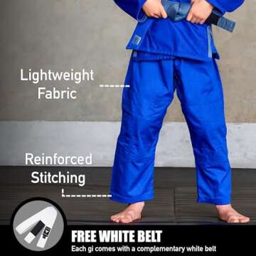 Elite Sports Kids BJJ GI, Youth IBJJF Children’s Brazilian Jiujitsu Gi kimono W/Preshrunk Fabric & Free Belt (Blue, 2)