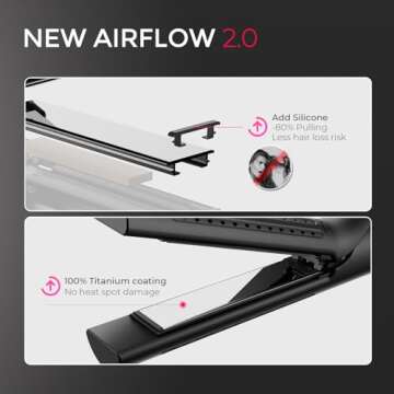 TYMO Airflow 2.0 Flat Iron Curling Iron - Hair Straightener and Curler 2 in 1, 1.25 Inch Curling Wand for Long Short Hair, Dual Voltage for Travel, 54 Million Ionic, Anti-Tangle, 5 Temps, Black