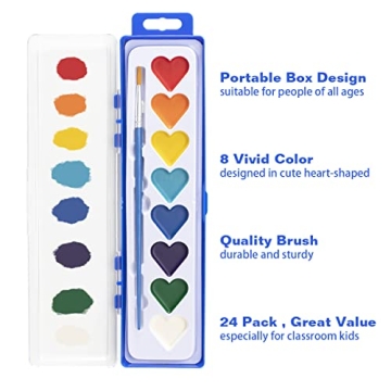 24 Pack Heart-Shaped Watercolor Paint Set for Kids
