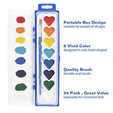 24 Pack Heart-Shaped Watercolor Paint Set for Kids