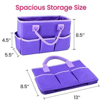 Godery Desktop Tote and Stock Organize, Teacher Helper Tote Bag Organization for Arts, Books, Stationery, etc, and Office Desk Organize, Make-up Storage Tote with Handles for Travel (PURPLE)