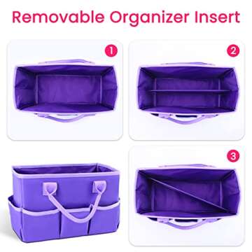 Godery Desktop Tote and Stock Organize, Teacher Helper Tote Bag Organization for Arts, Books, Stationery, etc, and Office Desk Organize, Make-up Storage Tote with Handles for Travel (PURPLE)