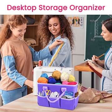 Godery Desktop Tote and Stock Organize, Teacher Helper Tote Bag Organization for Arts, Books, Stationery, etc, and Office Desk Organize, Make-up Storage Tote with Handles for Travel (PURPLE)