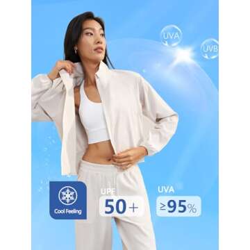 Altiland Women's UPF 50+ Zip Up Cropped Workout Jacket