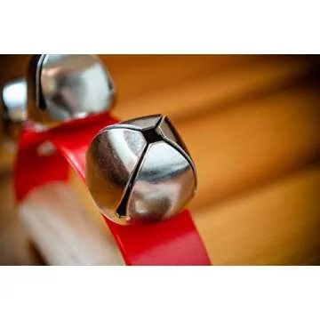 Nino Percussion Kids’ Sleigh Bells for Christmas Caroling, School Band Performances, and Classroom Percussion Music Settings-Four Steel Jingles with Wooden Grip, 2-Year Warranty (NINO962)