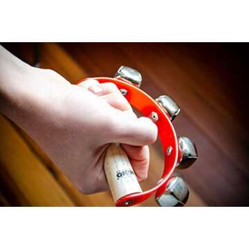 Nino Percussion Kids’ Sleigh Bells for Christmas Caroling, School Band Performances, and Classroom Percussion Music Settings-Four Steel Jingles with Wooden Grip, 2-Year Warranty (NINO962)