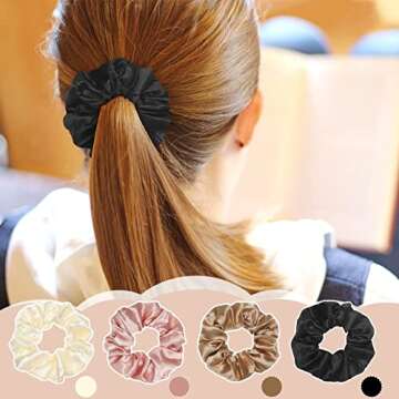 XunYee 24 Pcs Silk Hair Scrunchies and Elastic Hair Bands - Colorful Large Vintage Ponytail Holders and Hair Ties Accessories for Women Girls (Classic Colors, 3.94 Inch)