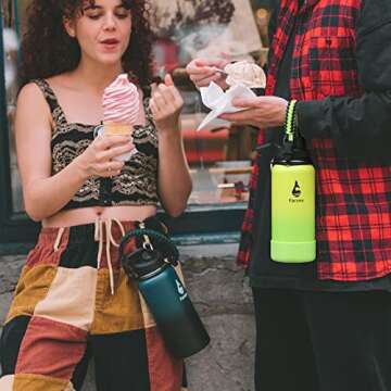 Farsea Insulated Water Bottle With Paracord Handle, Protective Silicone Boot and 2 Lids (Straw Lid & Spout Lid), Stainless Steel Water Bottle Wide Mouth, Double Wall Sweat-Proof BPA-Free, 24 oz