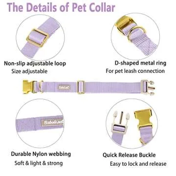 Babole Pet Nylon Dog Collar - Adjustable Lavender Soft Webbing Dog Collars for Small Medium Large Dogs Boy Girl Puppy Collar with Safety Metal Buckle XS