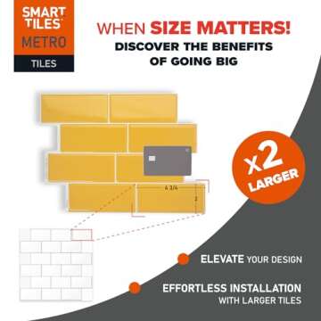SMART TILES Peel and Stick Backsplash - 4 Sheets of 11.56" x 8.38" - 3D Adhesive Peel and Stick Tile Backsplash for Kitchen, Bathroom, Wall Tile