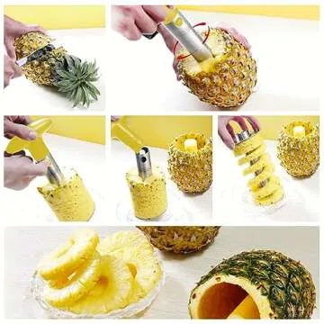 Pineapple Corer, [Upgraded, Reinforced, Thicker Blade] Newness Premium Pineapple Corer Remover, Stainless Steel Pineapple Core Remover Kitchen Tool with Sharp Blade for Diced Fruit Rings, Yellow
