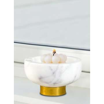 Serene Spaces Living White Marble Bowl with Brass Ring, Decorative Multi-Purpose Bowl - Use as Centerpiece Bowl, Fruit Bowl, Single