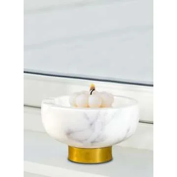 Serene Spaces Living White Marble Bowl with Brass Ring, Decorative Multi-Purpose Bowl - Use as Centerpiece Bowl, Fruit Bowl, Single