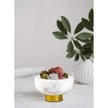 Serene Spaces Living White Marble Bowl with Brass Ring, Decorative Multi-Purpose Bowl - Use as Centerpiece Bowl, Fruit Bowl, Single