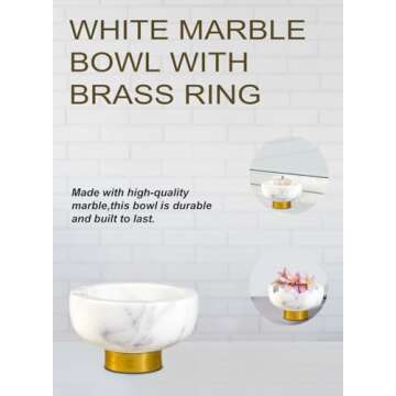 Serene Spaces Living White Marble Bowl with Brass Ring, Decorative Multi-Purpose Bowl - Use as Centerpiece Bowl, Fruit Bowl, Single