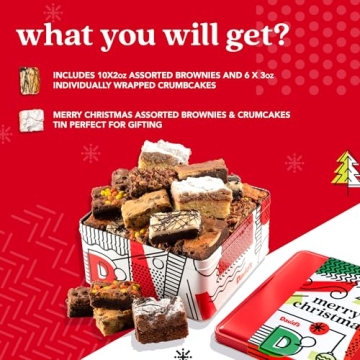 David's Cookies Merry Christmas Assorted Brownies & Crumb Cake Gift Tin 16pcs - Delicious, Fresh Bak...