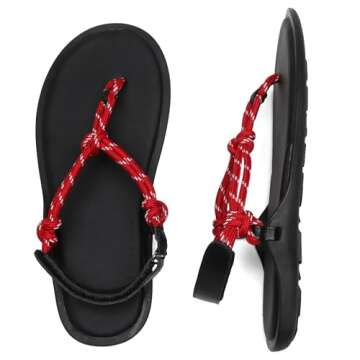 Molozoey RED Rope Flip Flop Sandals for Women Adjustable T Strap Slip on Comfortable Thong Sandals Women Dressy