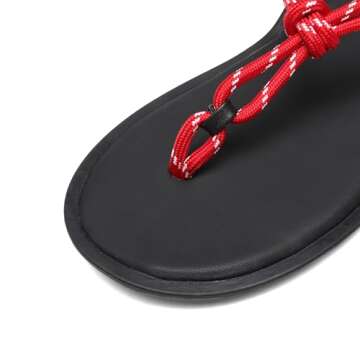 Molozoey RED Rope Flip Flop Sandals for Women Adjustable T Strap Slip on Comfortable Thong Sandals Women Dressy