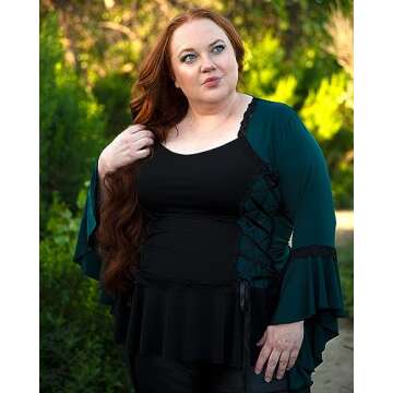 Dare to Wear Bolero Corset Top: Romantic Victorian Gothic Women's Plus Size Black Lace Steampunk Cosplay Festival Blouse, Black 2X