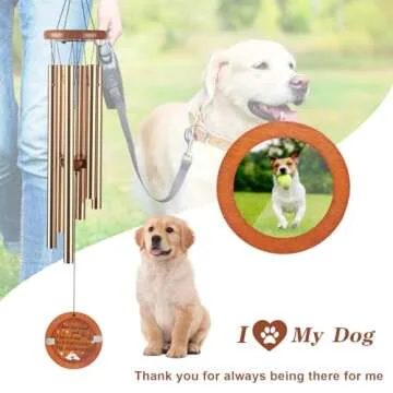 Dog Memorial Wind Chime - Loss of Dogs Sympathy Gift, Pet Passing Away Died Remembrance Gifts with Picture Frame, Pawprint Keyring & Rainbow Bridge Card Gifts in Memory of Dog