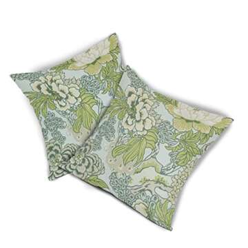 Spring Green Flowers Pillow Covers 2 Packs 18x18 Inch Vintage Turquoise Floral Throw Pillows Chinois...