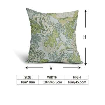 Spring Green Flowers Pillow Covers 2 Packs 18x18 Inch Vintage Turquoise Floral Throw Pillows Chinoiserie Decor Cushion Cover Linen for Patio Furniture Sofa Bedroom Indoor Outdoor