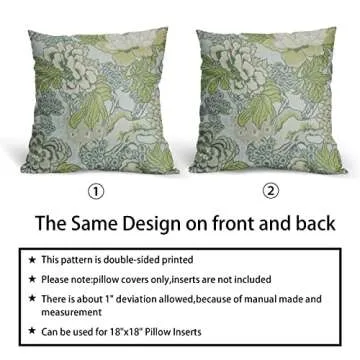 Spring Green Flowers Pillow Covers 2 Packs 18x18 Inch Vintage Turquoise Floral Throw Pillows Chinoiserie Decor Cushion Cover Linen for Patio Furniture Sofa Bedroom Indoor Outdoor